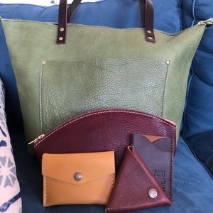 NWOT Portland Leather Goods Large Kiwi Zip Tote + 4 Accessories